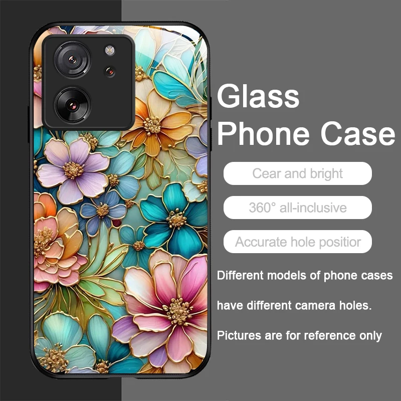 Luxury Flower Marble Texture Tempered Glass Phone Case - Elegant Design, Durable Hard Cover