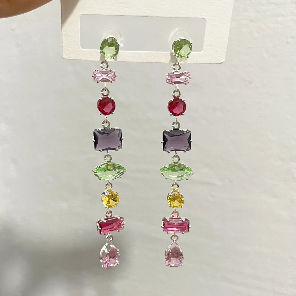Luxus Regenbogen Kristall Baumeln Ohrringe für Frauen Hochzeit Schmuck Zubehör Wunderschöne Zirkonia Braut Brincos – Detail 5
