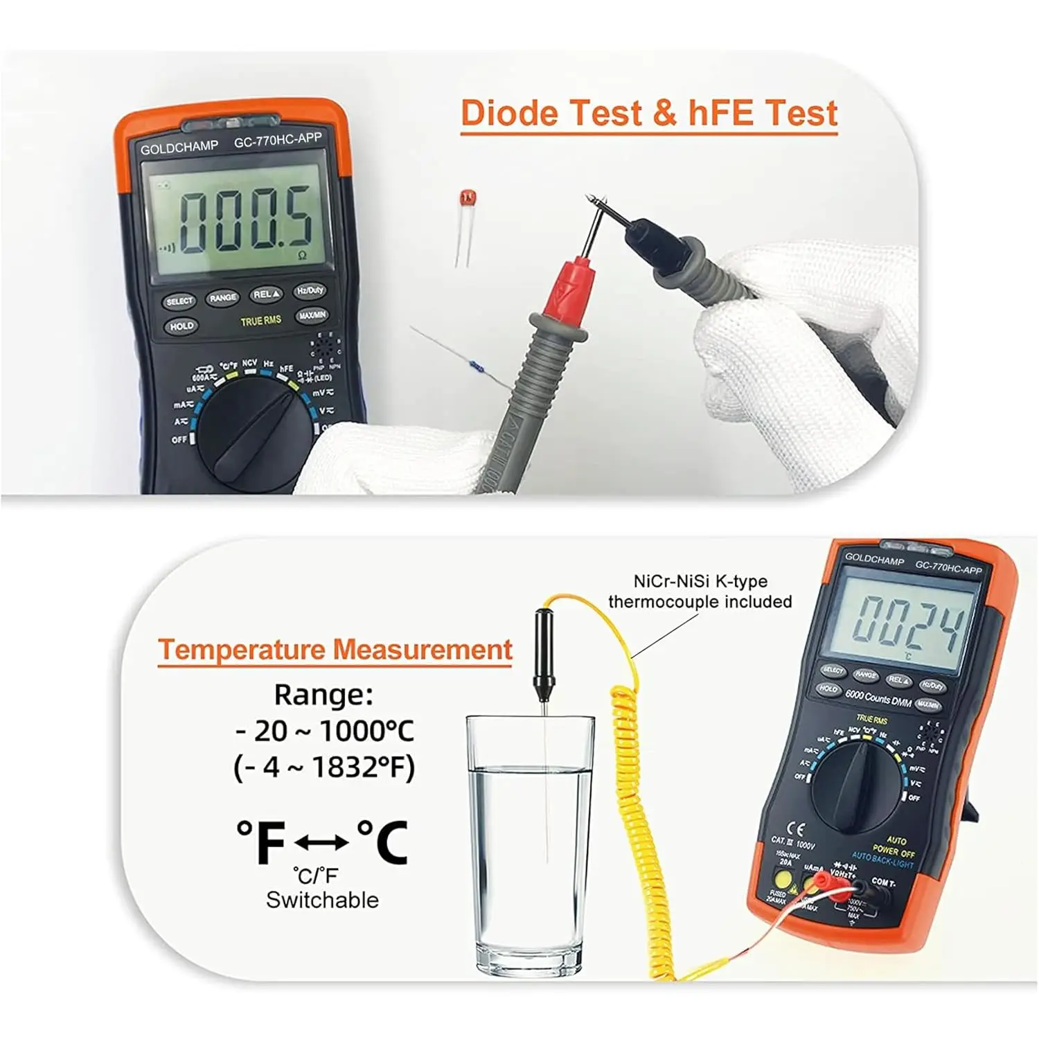 Amp Meter 6000 Counts Digital Multimeter with Bluetooth APP Multimeter DC AC Voltmeter DC AC Current Capacitance Ohm Meter NCV