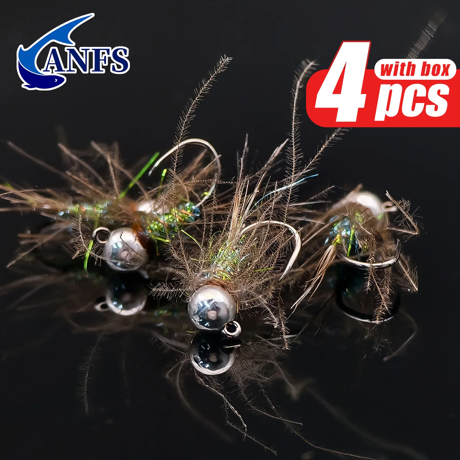 ANFS 4 Stück Duracell Jig, Nymphen-Fliegenfischen-Fliegen – tolle Euro-Nymphe, Nymphenforelle, Forellen-Fliegenfischen-Geschenk – Detail 5