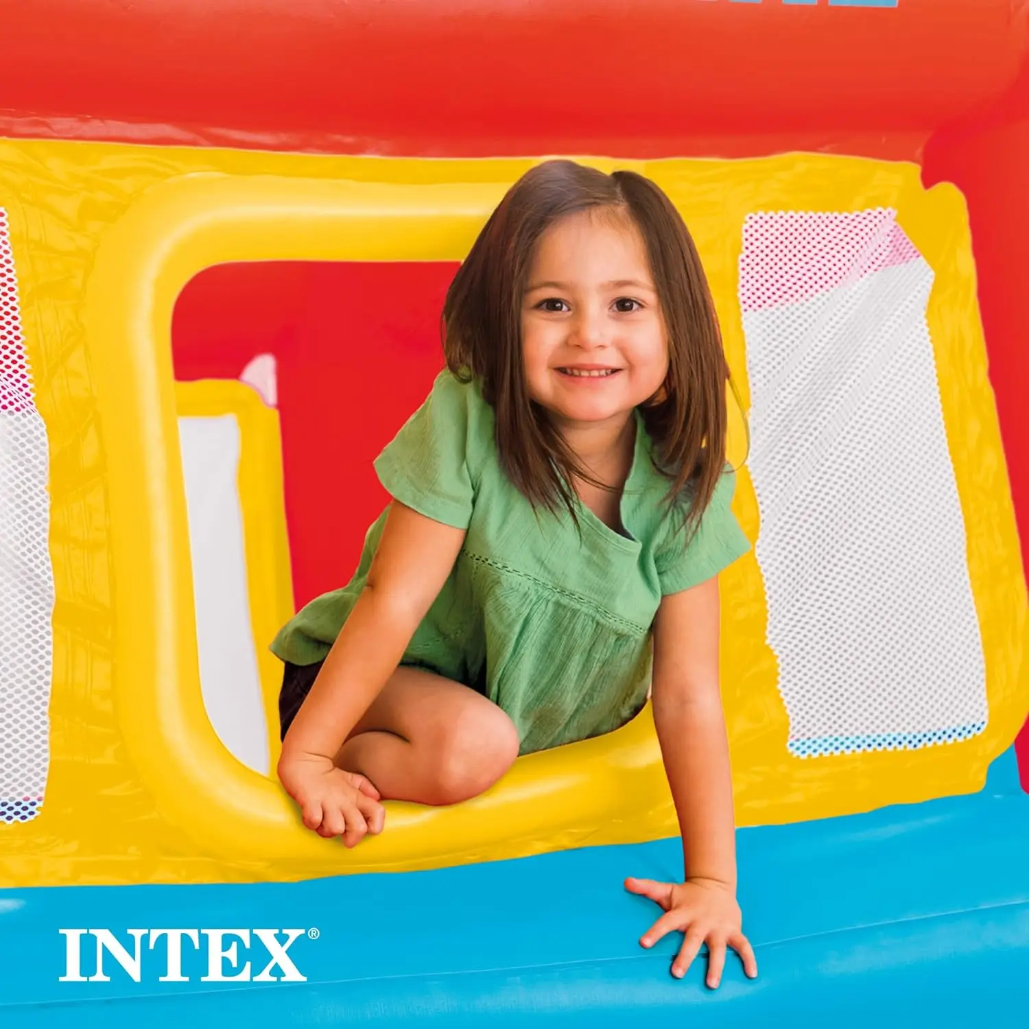 Intex Inflatable Jump-O-Lene Indoor Outdoor Bounce House Toddler Ball Bit Castle Play Set with 100 Small Plastic Balls for Kids 4