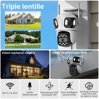 Caméra PTZ WONSDAR à trois objectifs, surveillance WiFi, caméra de sécurité extérieure, détection de mouvement, audio bidirectionnel, moniteur iCsee 2