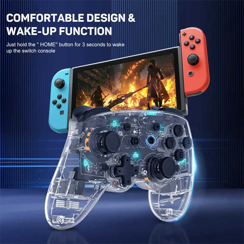 LinYuvo KS35 Pro Transparant Colorful Wireless Bluetooth Controller Joystick Gamepad 6-axis Somatosensory For Nintendo Switch