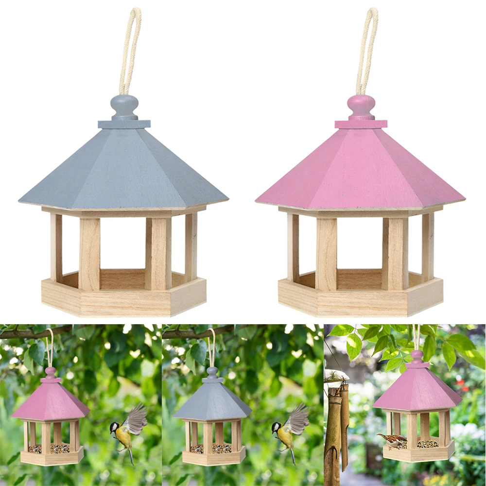 Bird Feeder Parrot Cage Wooden Seeds Food Container Birdhouse Storage Container Water Dispenser for Garden Villa Decoration for Bird Feeder Bird Supplies