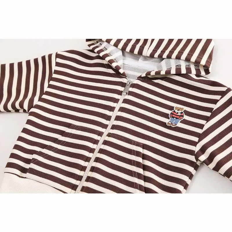 Girls Hooded Coat Boys Striped Cartoon Cotton Jacket Spring Autumn New Children Fashion Casual Cute Clothes 12M-6 Years Old