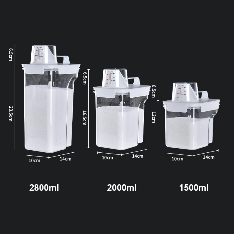 Laundry Detergent Dispenser With Measuring Cup Clear Airtight Washing  Powder Container Multipurpose Laundry Liquid Storage Box