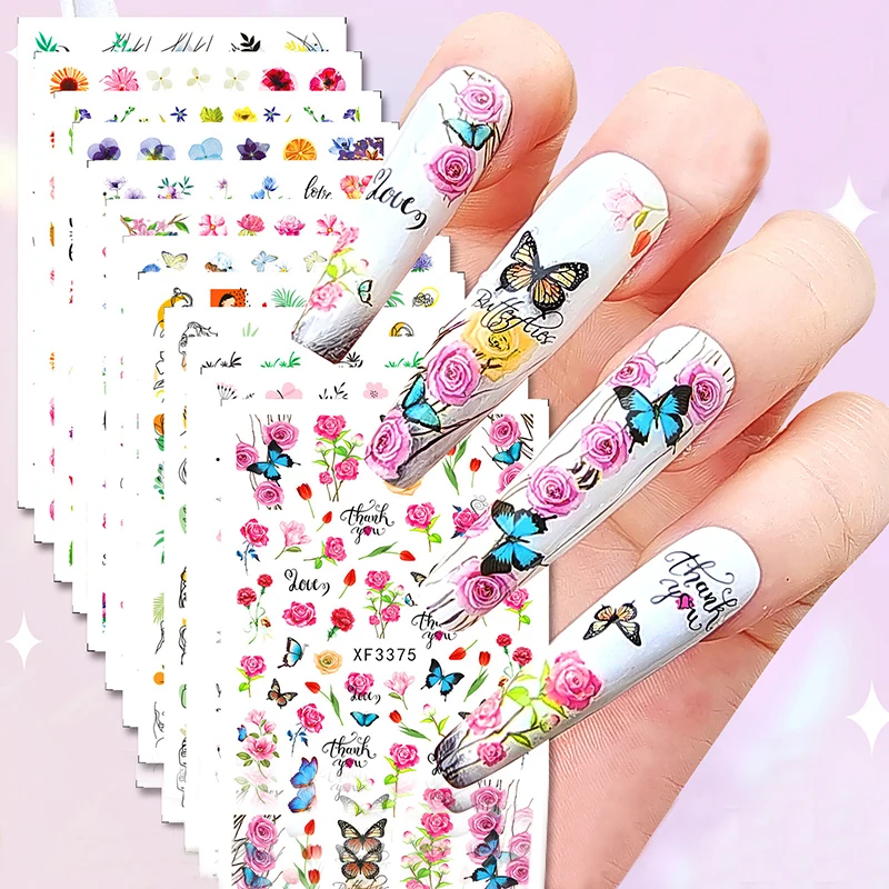 

Flowers Grass Series Nail Stickers Rose Tulip Water Transfer Sticker Slider Self Adhesive Summer Nail Decoration DIY Tips Wrap