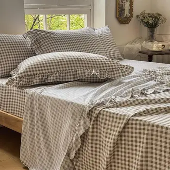 Tan Gingham Ruffle Sheet Set 1