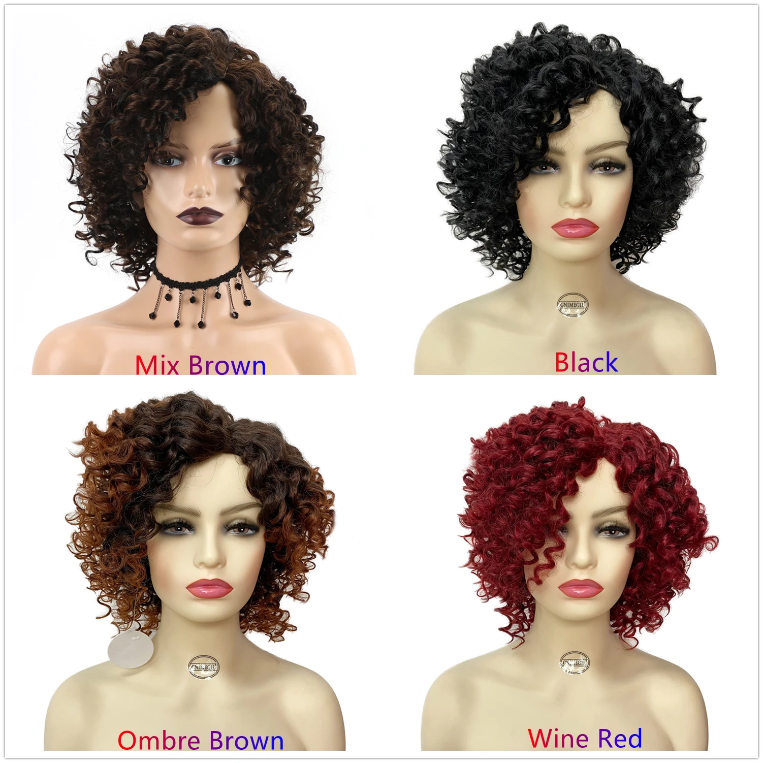 GNIMEGIL Female Afro Kinky Curly Wig Synthetic Fiber Colly Curls Wigs for Black Women Fashion Dark Brown Hair Replacement Wig