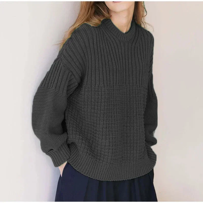 

Women's Versatile Knitted Long Lantern Sleeve O-neck Loose Long Sleeve Pullover Female warm underwear