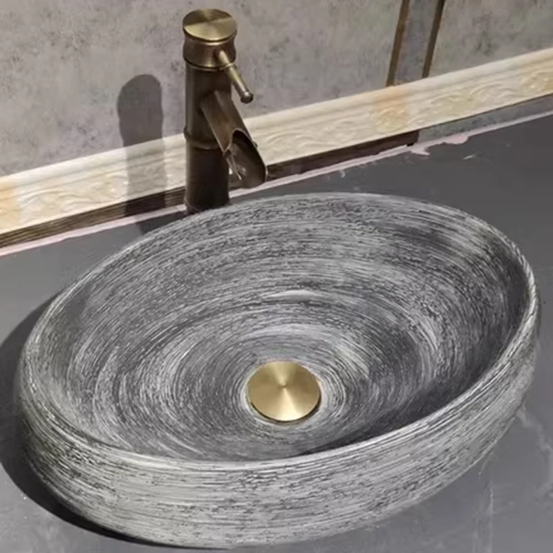 Countertop Ceramic Washbasin Antique Carving Bathroom Basin Sink