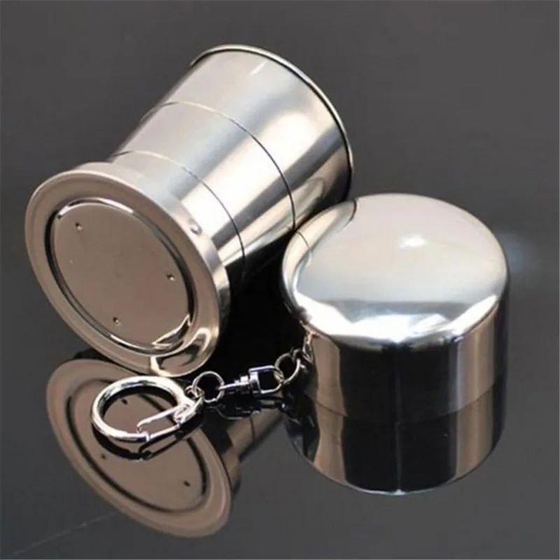 

150ML Stainless Steel Folding Cup With Keychain Portable Retractable Telescopic Collapsible Cup Outdoor Water Drink Cup With Lid