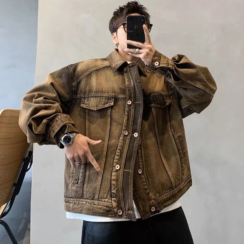 Spring 2024 New Niche Design Distressed Gradient Loose-Fitting Denim Clothes Jacket Jacket Men and Women Ruffle Handsome Stylish