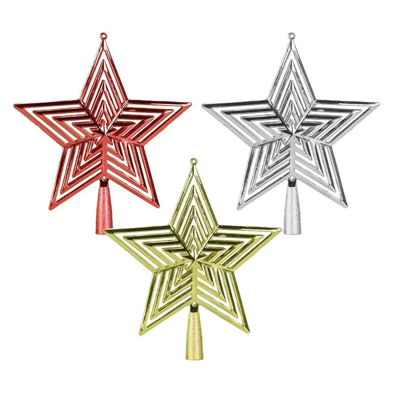 Christmas Tree Top Decoration Star Golden Silver Red Color 3D Star Tree Decor Ornament supplies for home Christmas Party Holiday