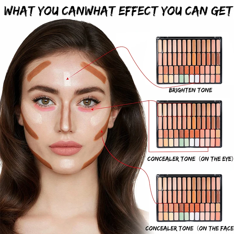 50 Shades Concealer Palette,High Coverage Contouring Cream,Tattoo And Dark Circles Cover-Up Nose Shadow,Face-Eye-Lip Base Makeup 3