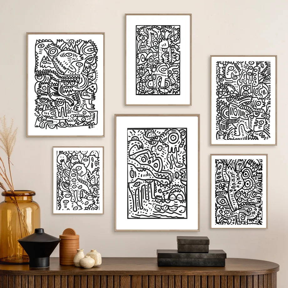 

Black And White Abstract Line Cool Graffiti Street Wall Art Print Canvas Painting Nordic Posters Wall Pictures Living Room Decor