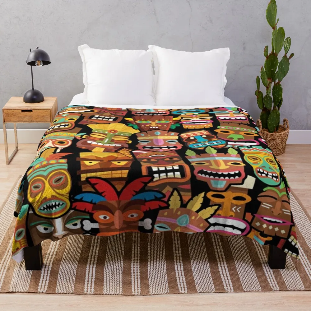 

Tiki Pattern Throw Blanket Plaid Single Winter beds Blankets