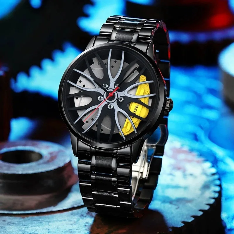 Fashion Luxury Sports 3D Car Steering Wheel Watch for Men Racing Sports Watches Men's Quartz Watch for Car Rim Reloj