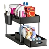 2 Tier Under Sink Organizer Sliding Cabinet Basket Organizer Storage Rack with Hooks Hanging Cup Bathroom Kitchen Organizer 5