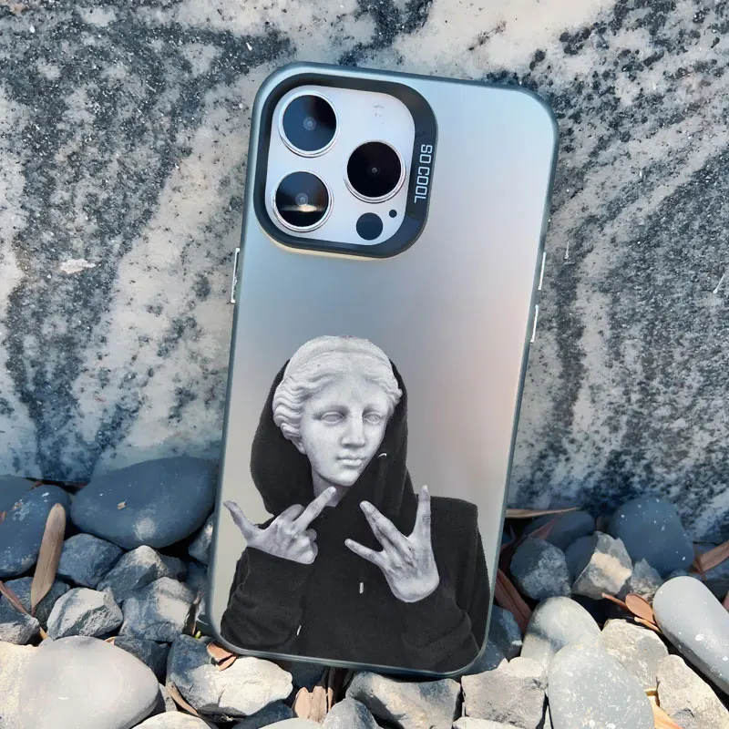 Artistic Aesthetic Phone Case - Shockproof Matte Laser Cover with David and Mona Lisa Design