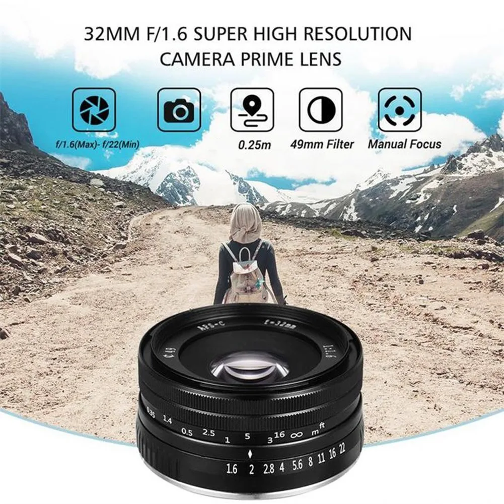 N05R VELEDGE 32MM F1.6 후지 마이크로 싱글 카메라 X-T X-PRO X-E 시리즈 카메라 렌즈용 수동 고정 초점 렌즈