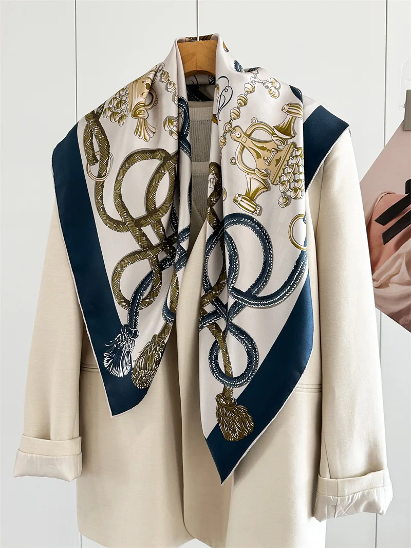 Foulard 100% Soie Motif Cheval, Bandanas Carrés, Châles à Bords Roulés, Accessoires de Vêtements, Décoration pour Cheveux, Sacs et Ceintures, Cadeau pour Mère