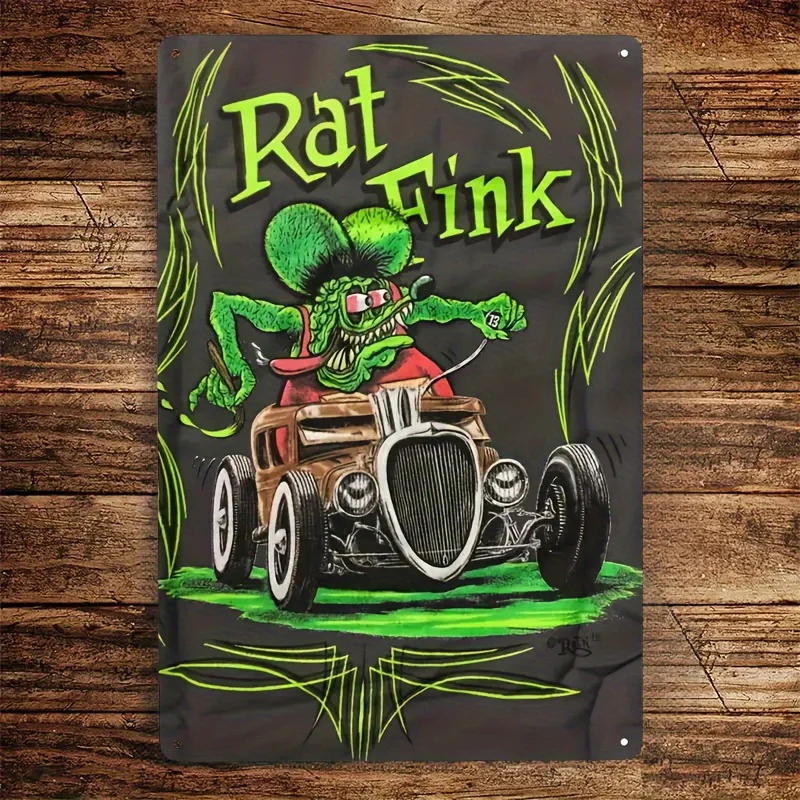 Vintage Rat Fink Iron Classic Hot Rod Character Tin Metal Signs