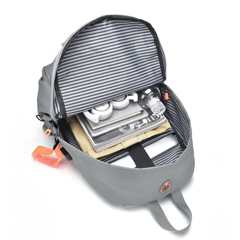 Men's Backpack Gray Business Travel Lightweight Multifunctional Laptop Bag Student Trendy Schoolbag with USB Charging Port