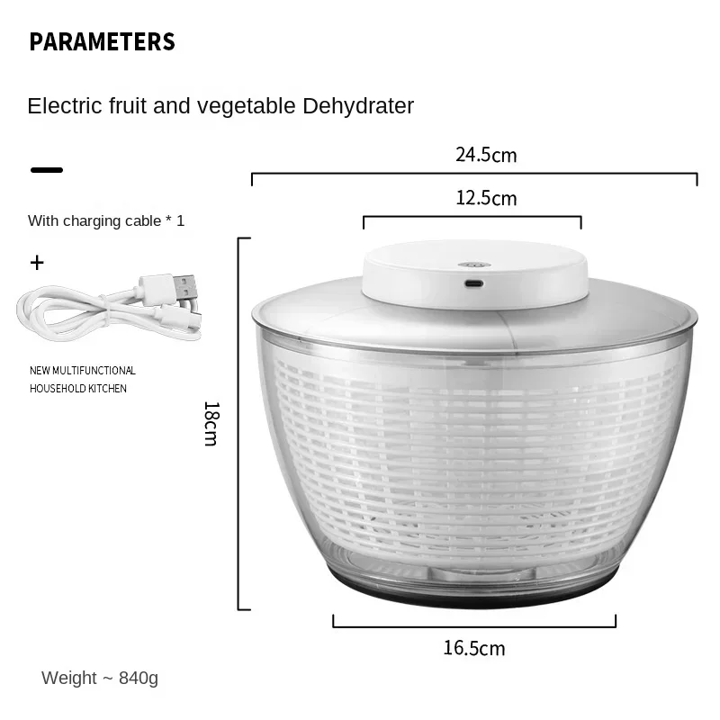 Wet Dehydrator Fruit Dryer Home And Gadget Vegetable Separation Electric Spinner Draining Dry Salad Quick Cleaning