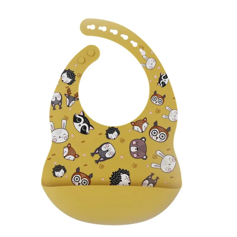 New Arrival silicone baby bibs silicon printing newborn bib feeding burp cloth avocado zoo tractor printing tableware 5