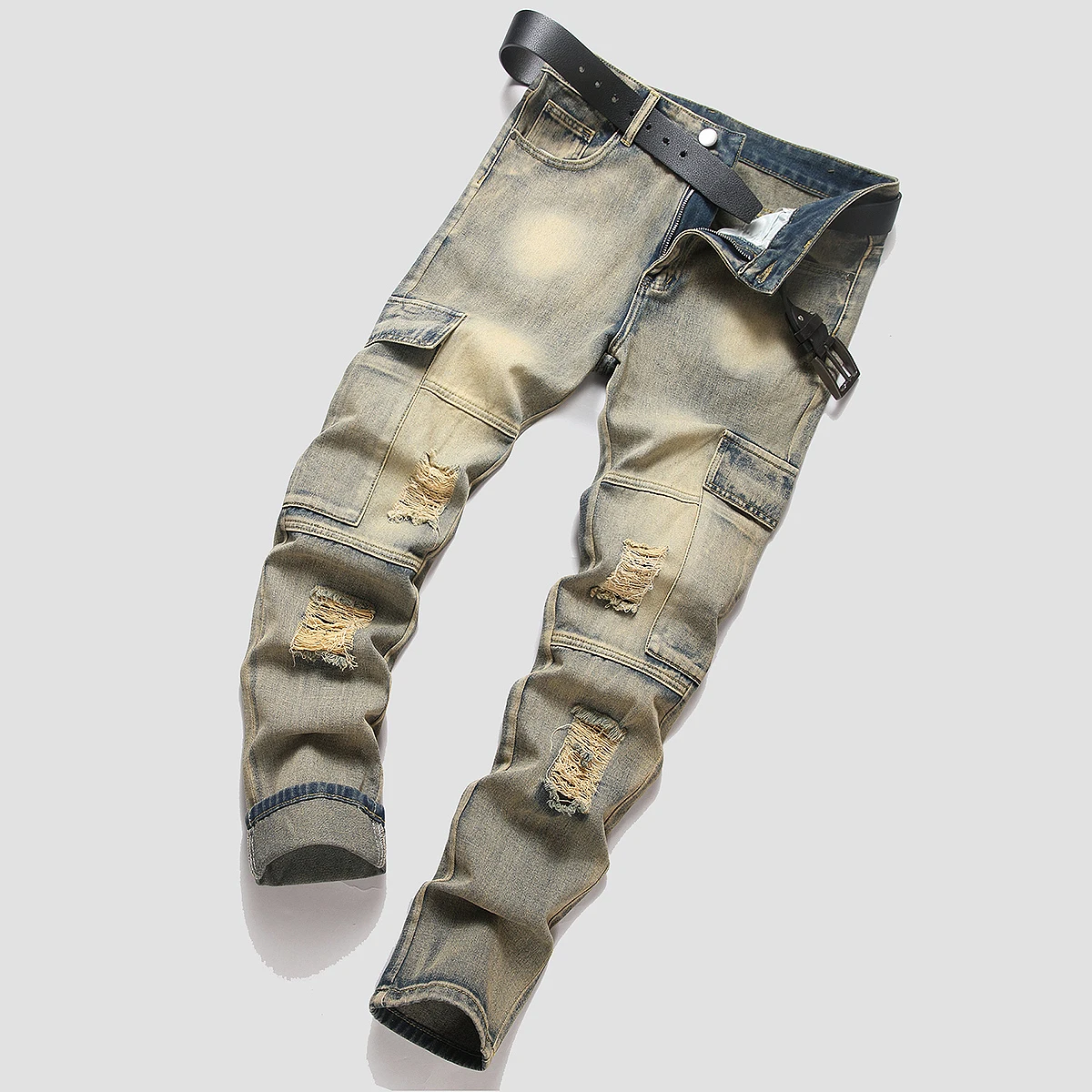 Jeans non extensibles pour hommes, vêtements de travail à jambes droites, style de rue tendance. 1 Jeans non extensibles pour hommes, vêtements de travail à jambes droites, style de rue tendance. 1