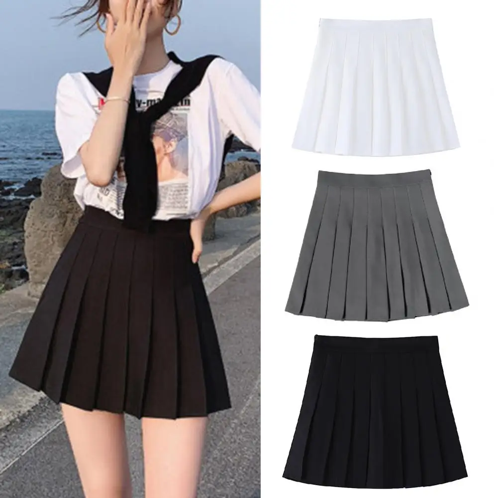 

Women Pleated Skirt Pleated Summer Mini Skirt Big Hem Women Uniform Skirt