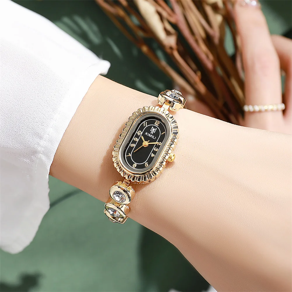 Elegant Women's Gold Tone Crystal Bracelet Watch - Luxury Quartz Dress Accessory