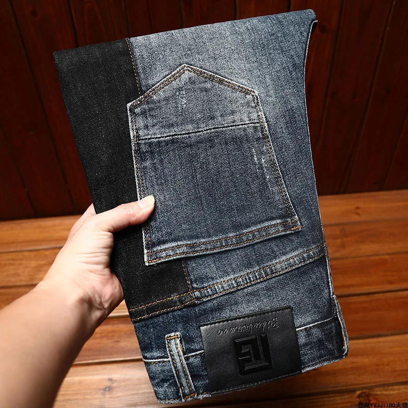 New High-End Ripped Men'S Jeans Trend Stretch Slim Straight Leg Men'S Pants Fashion Motorcycle Casual Men Denim Pants