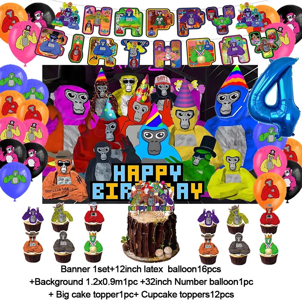Gorilla Tag Thema Geburtstags feier Dekoration liefert Nummer Luftballons König Affe Banner Kuchen Topper Hintergrund Baby Dusche Geschenke – Detail 5