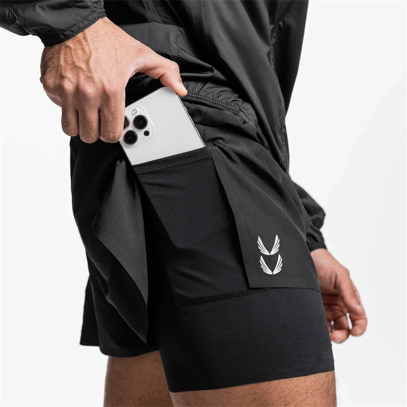 Jogger Gym Sports Fitness Men's Shorts Summer new 2-in-1 double layer shorts quick drying breathable Beach Pants Training pants