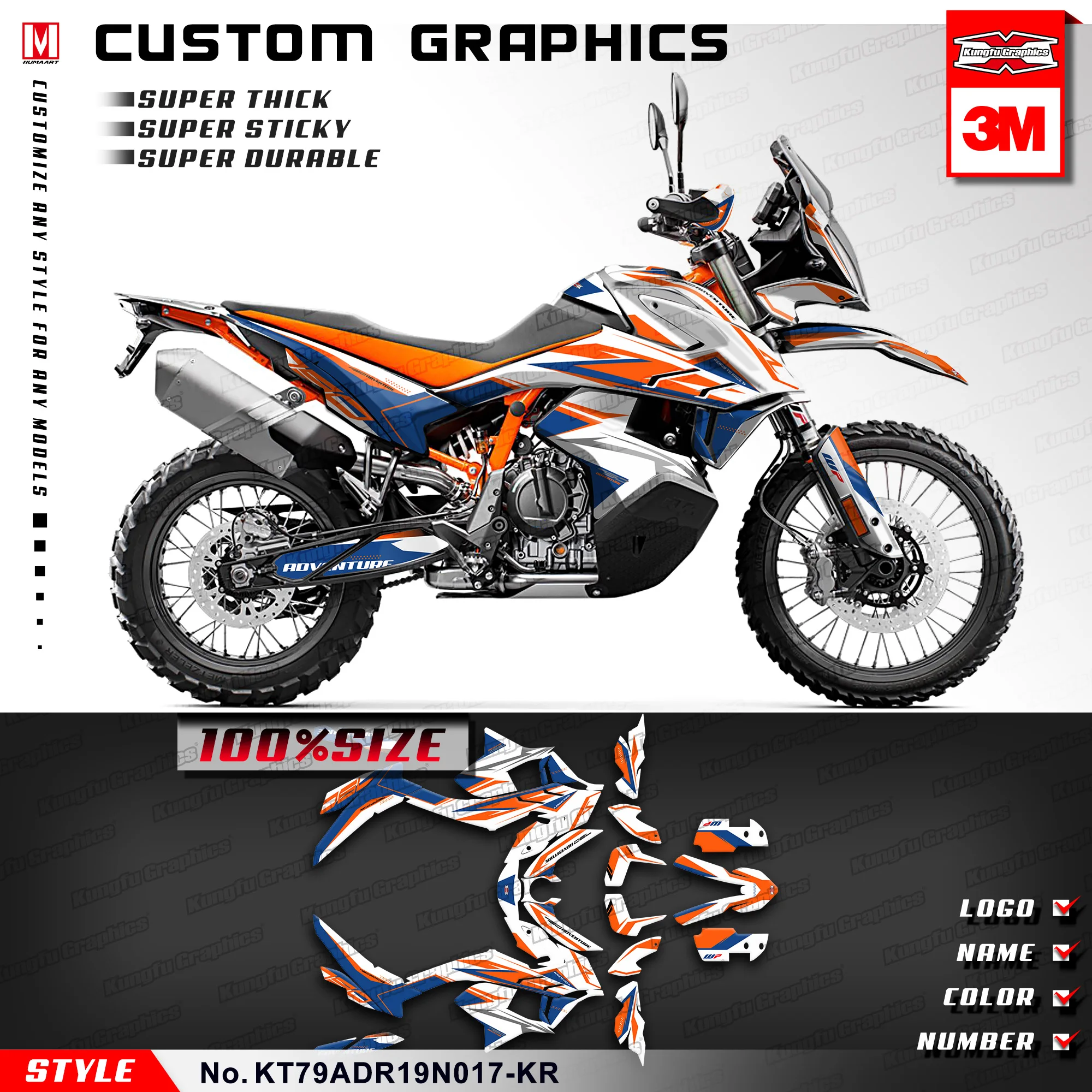 Kungfu Graphics Adesivi Personalizzati Kit Deco In Vinile Per Ktm 790 890 Adventure R 2019 2020 2021 2022, Style No.Kt79Adr19N017-Kr