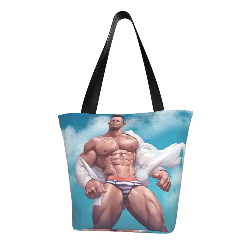 

Handsome Sexy Hunk Nude Male Gay Art Shopping Bag Women Shoulder Canvas Tote Bag Durable Muscled Man Grocery Shopper Bags