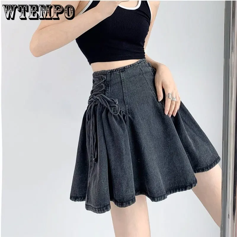 

WTEMPO Women Half Length Skirt High Waist Pleated Skirt A-line Skirt Sexy Girls Fashion StreetWear Female Gothic Y2k Skirt