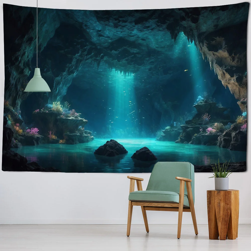 Garden Landscape Tapestry Home Art Decoration Wall Mounted Fairy Tale Posters Fantasy Sea View Room Background Cloth Tapestry Decor