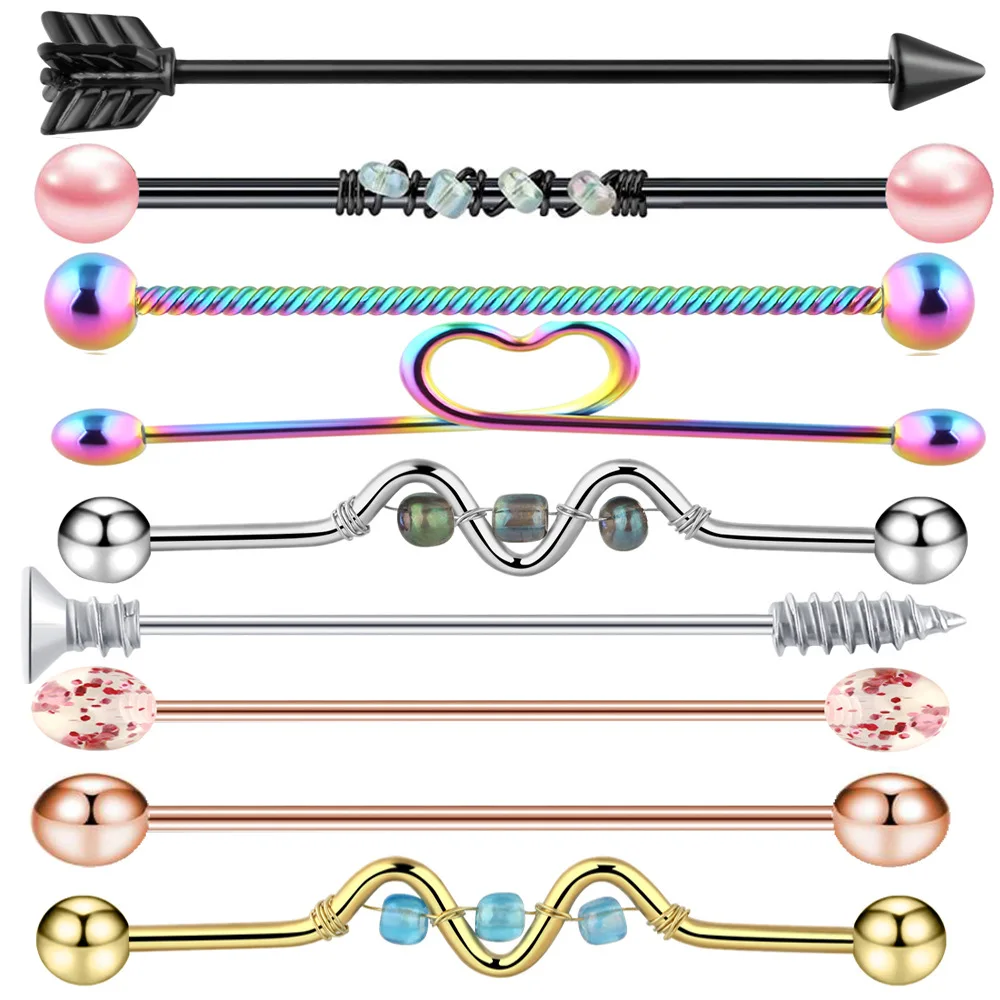 Piercing Jewelry Body Piercing Earrings Ear Piercing Jewelry 9PC Stainless Steel Heart Industrial Piercing Set