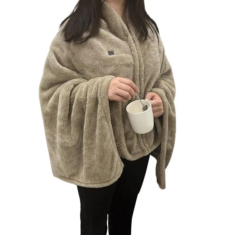 

Wearable Heated Throw Blanket Heated Shawl Blanket Battery Operated Electric Heated Blanket Flannel Warm Cape For Home Office