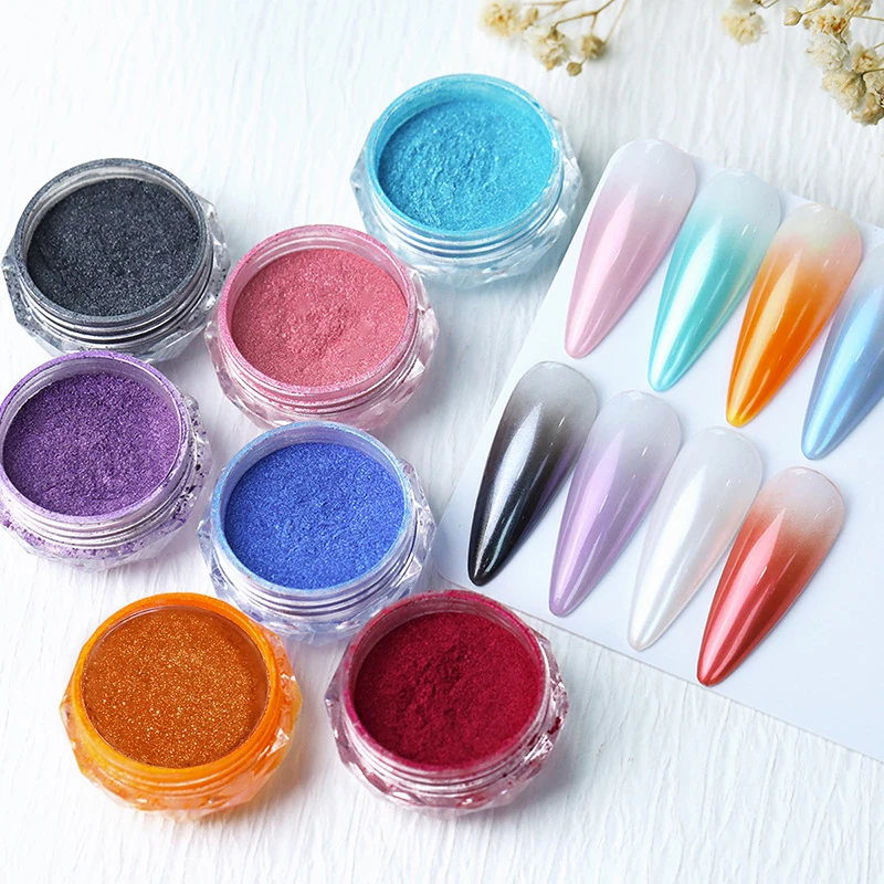 Black Metal Chrome Powder 1Jar Aurora Pearl White Mirror Effect Colorful Glitter Rubbing Dust On Manicure DIY Decoration