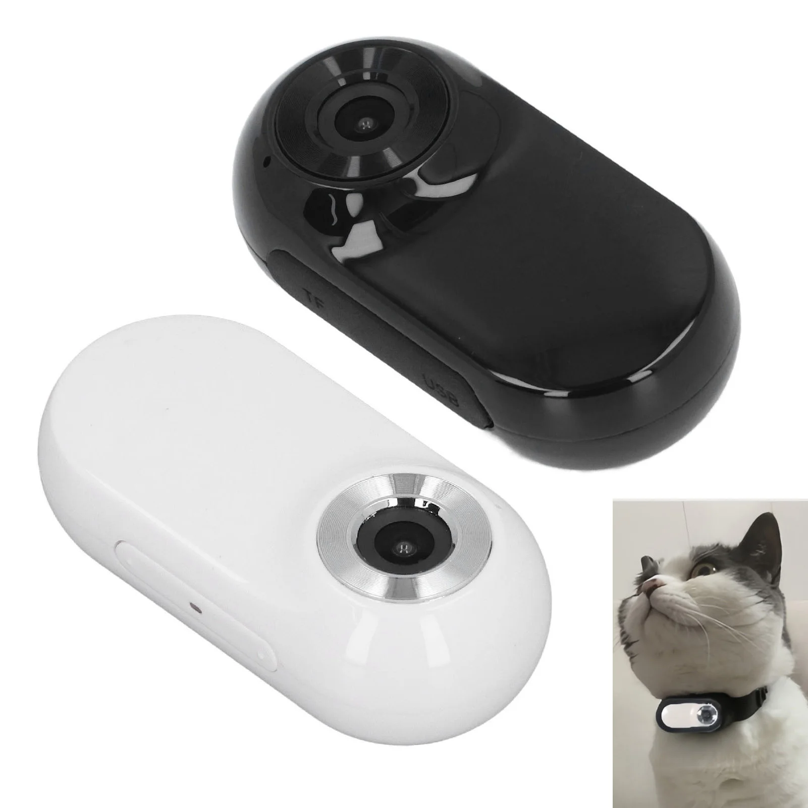 Pet Collar Camera 160&deg; Ultra Wide Angle Lightweight 32G Small Memory Card Compact Pet Sports Camera with Back Clip for Cat Dog