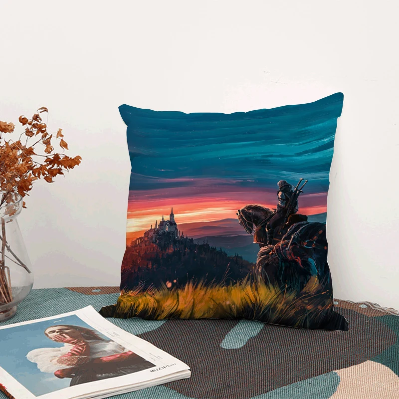 

Double-sided Printed Pillow Case The Witchers Short Plush Home Decor Cushion Cover Holiday Sofa Bed Cushion Cover 45x45cm
