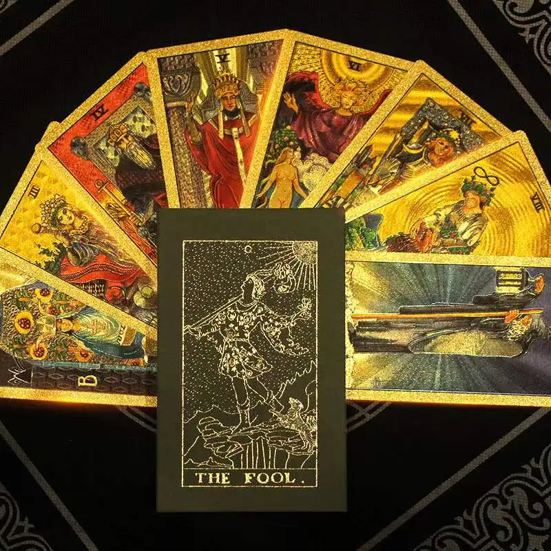 Golden Popular Tarot Classic Gold Foil 78 Cards Set Divination Game