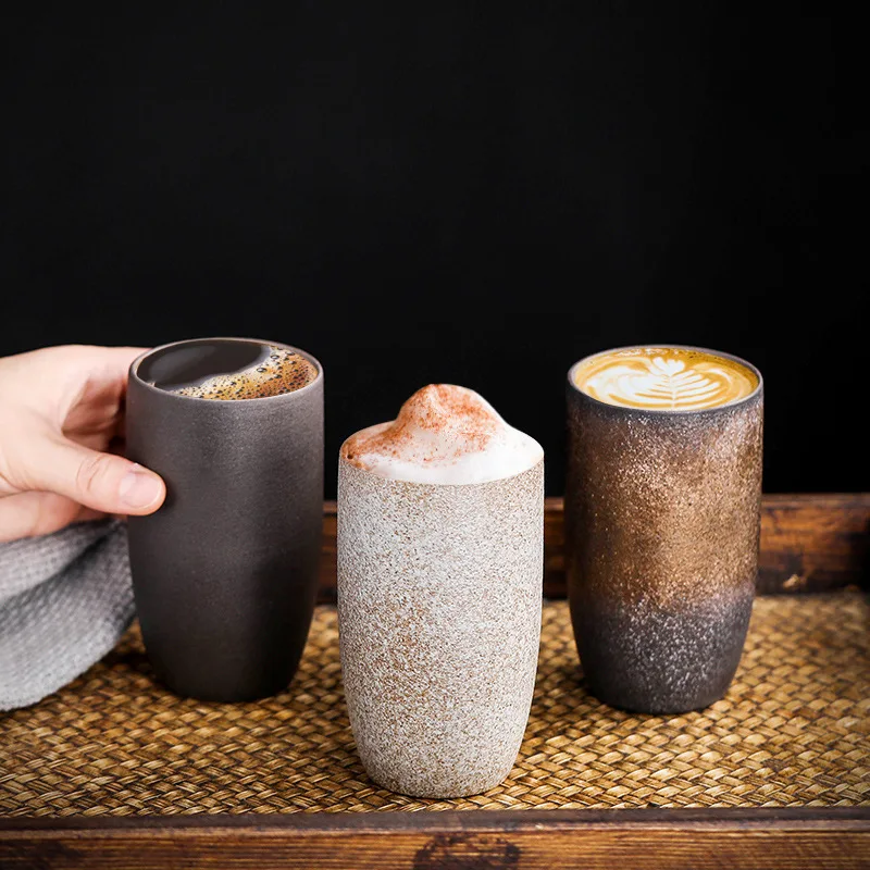 

Retro Stoneware Espresso Coffee Cup Ceramic Tea Cup Creative Design Household Water Cup Japanese Latte Cup Coffee Mug To Friends