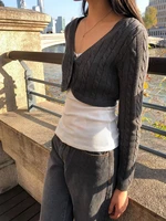 Tricot court à fleurs torsadées pour femmes, en coton, col en v, simple boutonnage, manches longues, Slim, haut court, Vintage Chic, pull Cardigan Y2K 2