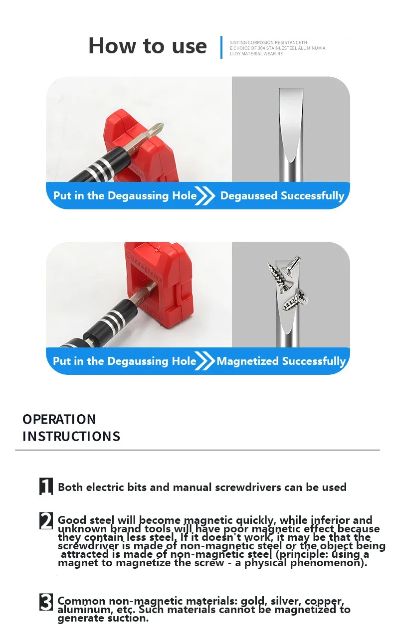 Mini-Magnetisierer, Entmagnetisierer, Schraubendreher, magnetisches Utility-Tonabnehmer-Werkzeug, geeignet für Schraubendreher-Bits, elektrische Bohrer – Detail 4