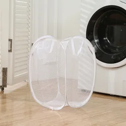 Collapsible Mesh Laundry Organizer and Storage Basket (White)